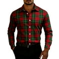 thumbnail image 1 of KKBOTIVE Christmas Plaid Shirts for Men Long Sleeve Button Down Dress Shirt Novelty Tops Men's Xmas Holiday Party Clothes Brick Red Size: S, 1 of 4