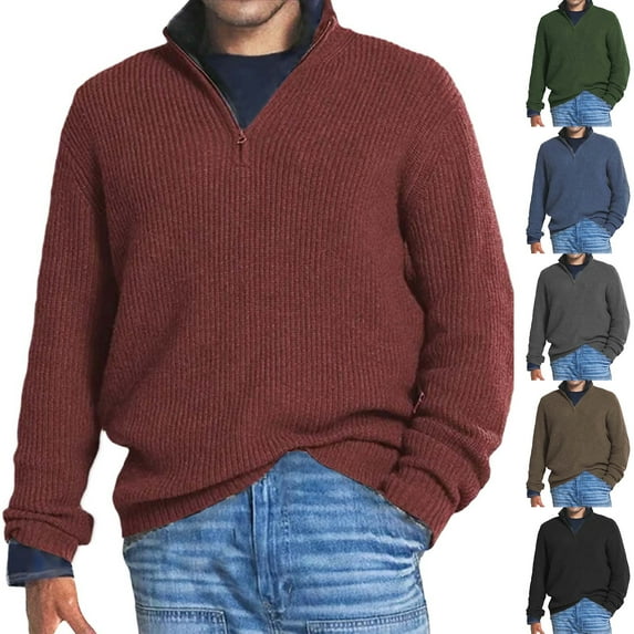 KKBOTIVE Christmas Sweaters for Men Quarter Zip Solid Color Tops Comfortable Loungewear Winter Clothes with Zipper ( Red Size: L )