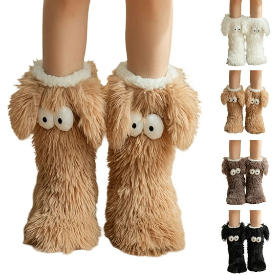 KKBOTIVE Cute Big Eye Fuzzy Floor Long Socks for Women, Fashion Winter Warm Socks, Soft Cozy Fleeced Socks ( Grey One Size )