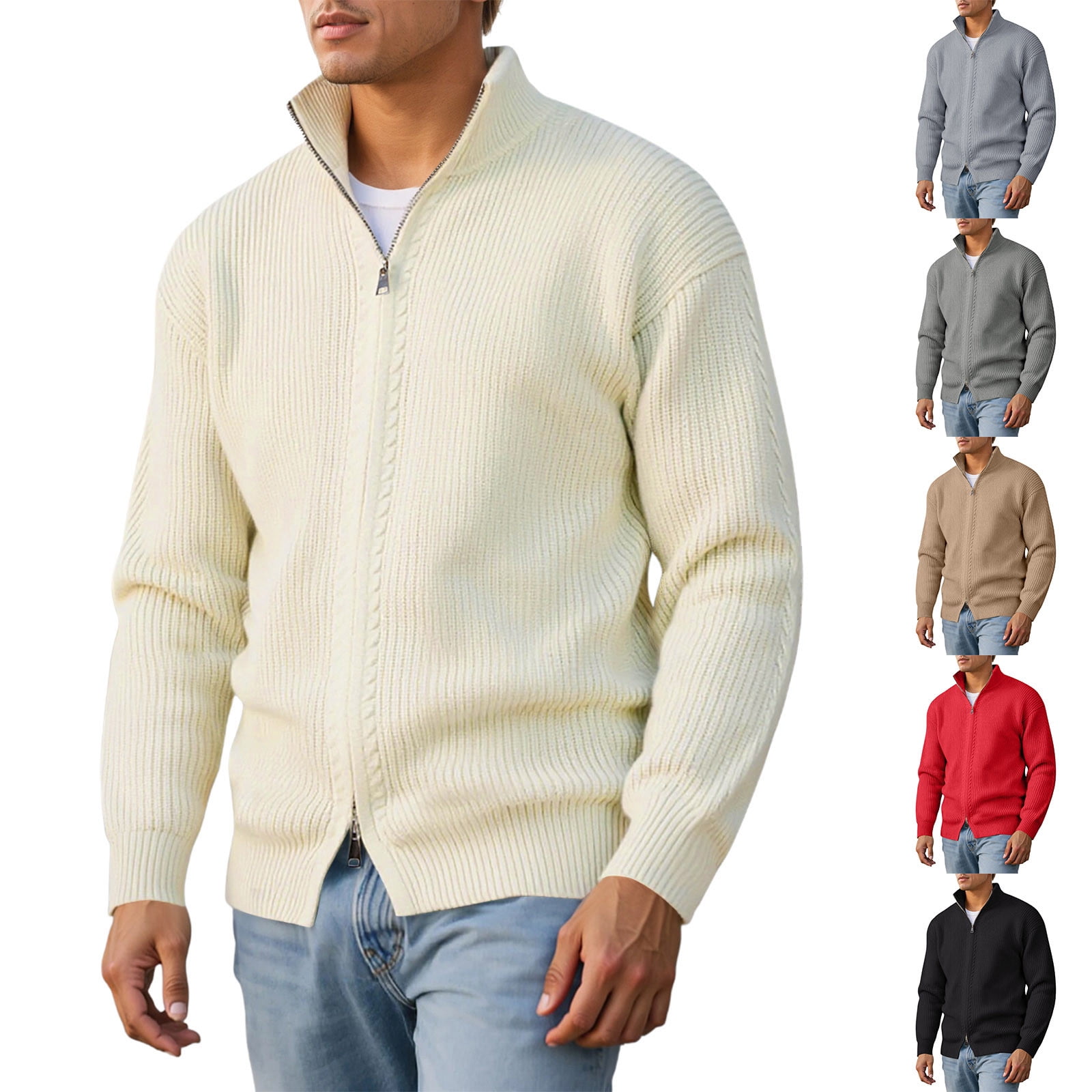 KKBOTIVE Fashion Sweaters for Men Double Zip Solid Color Pullovers