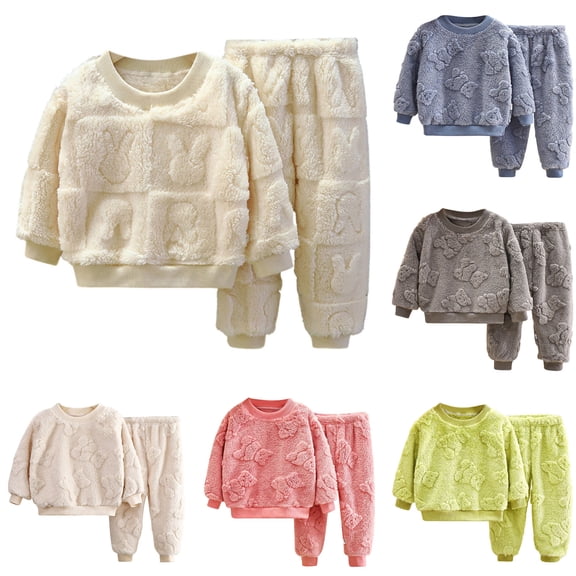 KKBOTIVE Winter Outfit Set for Toddler Cute Graphic Crew Neck Long Sleeve Fuzzy Shirt and Pant 2Pc Home Wear , Pink Size: 2-3 Years