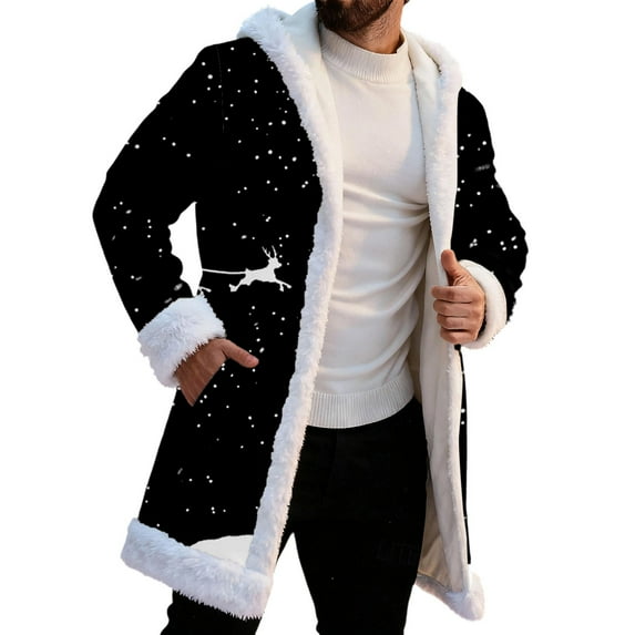 KKBOTIVE Funny Christmas Hoodies for Men Big And Tall Fleece Jacket Long Cardigan Long Sleeve Plus Size Winter Tops Black Size: M