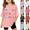 thumbnail image 1 of KKBOTIVE Girl's Bow Cute Graphic Tees Short Sleeve Preppy Summer T Shirt Baggy Tops Kids 100 Days of School Shirt, Light Pink Size: 7-8 Years, 1 of 5