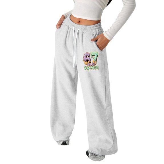 KKBOTIVE Girls' 67 Sweatpants Casual Printed Trousers Lightweight Straight Leg Joggers Soft Cozy Pant for Kids Back to School Daily Wear White, Size: 130