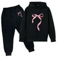 thumbnail image 1 of KKBOTIVE Girls Boys Cute Bow Print Hoodies and Jogger, Fashion Long Sleeve Outfit 2 Piece Set for Kids Back to School Wear, Black Size: 2-3 Years, 1 of 3