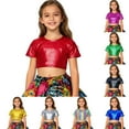 thumbnail image 1 of KKBOTIVE Girls Carnival Short Sleeve Sequin Shirts Party Glitter Sparkly Tops Casual Shimmer Tees for Kids Fashion Clothes, Multicolour Size: 17-18 Years, 1 of 5