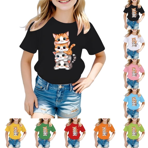 KKBOTIVE Girls Cute Shirts Kids Bow Shirt School Uniform Tshirts Verse Graphic Tee Tops z01 Light Green 8-9 Years