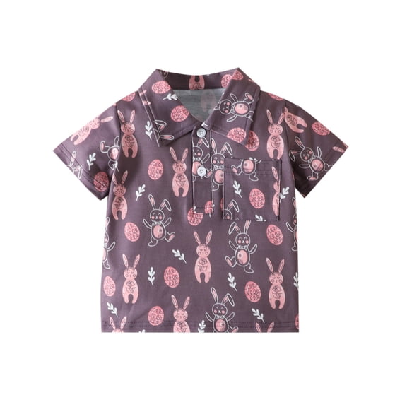 KKBOTIVE Girls Easter Short Sleeve Shirt Cartoon Bunny Print Kids Button Down Polo Shirt for Kids Festive Clothes ( Purple Size: 4-5 Years )