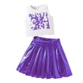 thumbnail image 1 of KKBOTIVE Girls Fashion Abstract Print Vest and Satin Letter Skirt 2 Piece Outfit for Kids Casual Summer Suits, Purple Size: 10-11 Years, 1 of 7