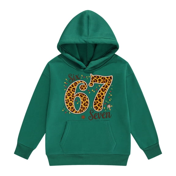 KKBOTIVE Kids 67 Hoodie Boys Girls Funny Fashion Carnival Leopard Graphic Printed Pullover Unisex 6 7 Shirts for Teen Fall Winter Clothes ( Dark Green Size: 8-9 years )
