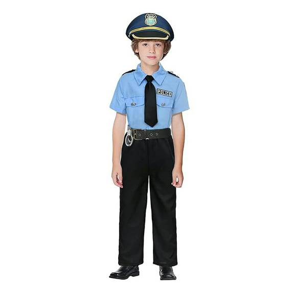 KKBOTIVE Kids Boys Girls Policemen Role Performance Outfit Set for Child School Stage Clothes, Blue Size: 5-6 Years