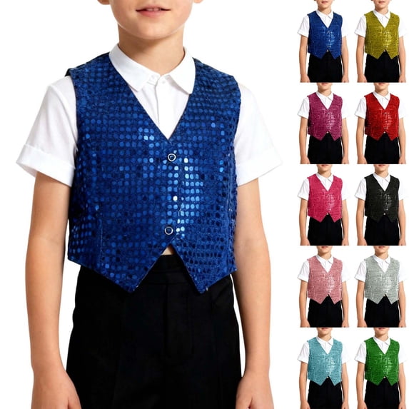KKBOTIVE Kids Boys Girls Sequins Sleeveless V neckline -Hop Jazz Dance Party Stage Performance Jacket Vest Clothes ( Green Size: 2-3 Years )