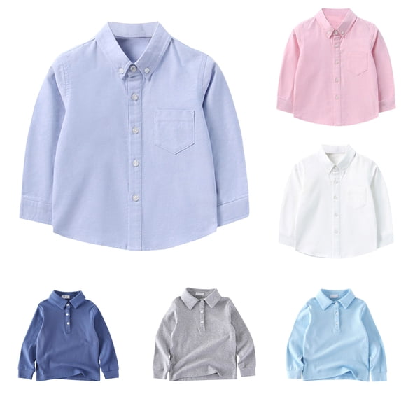 KKBOTIVE Kids Boys Polo Shirt Long Sleeve Button Down Lapel Shirts for Toddler Child Solid Color Tees School Preppy Tops, Sky Blue Size: 12-18 Months