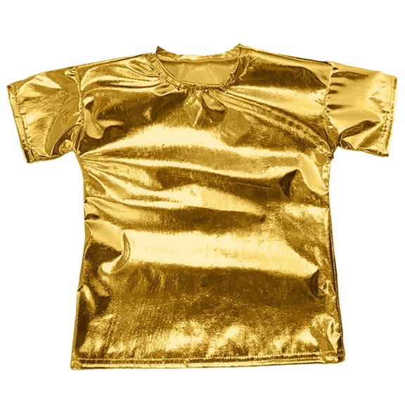 KKBOTIVE Kids Carnival Short Sleeve Tees for Girls Boys Solid Color Tops Stage Dance Wear Toddler Party T-Shirt ( Gold Size: 5-6 Years )