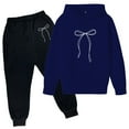 thumbnail image 1 of KKBOTIVE Kids Cute Bow Print Hoodies and Jogger, Fashion Long Sleeve Outfit 2 Piece Set for Boys Girls Back to School Wear, Dark Blue Size: 13-14 Years, 1 of 3
