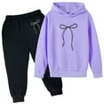 thumbnail image 1 of KKBOTIVE Kids Cute Bow Print Hoodies and Jogger, Fashion Long Sleeve Outfit 2 Piece Set for Boys Girls Back to School Wear, Purple Size: 11-12 Years, 1 of 3