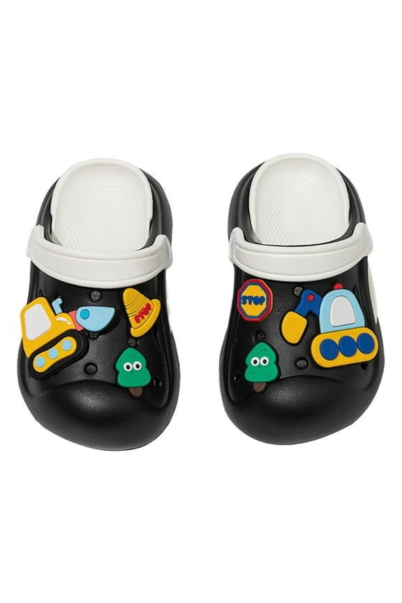 Kids Girls Boys Clogs Cartoon Garden Shoes Toddler Slides Sandals Child Water Shower Beach Pool Slippers Indoor Outdoor, Black Size: 2.5-3 Years
