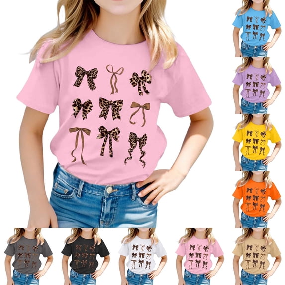 KKBOTIVE Kids T Shirts Short Sleeve Outfit and Crewneck Printed School Uniform Soft Tshirt Summer Tops Kids Clothes z02 Grey 5-6 Years