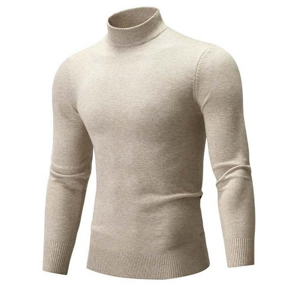 KKBOTIVE Knitted Sweater Coat for Mens Fashion Half Hign Neck Pullover Long Sleeve Warm Soft Winter Outerwear for Fall Winter Clothes Beige Size: XL