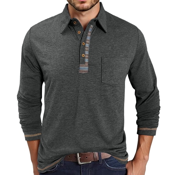 KKBOTIVE Long Sleeve Shirts for Men Casual Collared Polo Shirt Cozy Pullover Men's Fashion Tops for Daily Wear ( Dark Gray Size: S )