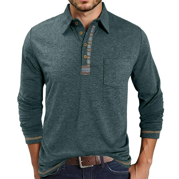 KKBOTIVE Long Sleeve Shirts for Men Casual Collared Polo Shirt Cozy Pullover Men's Fashion Tops for Daily Wear ( Green Size: S )