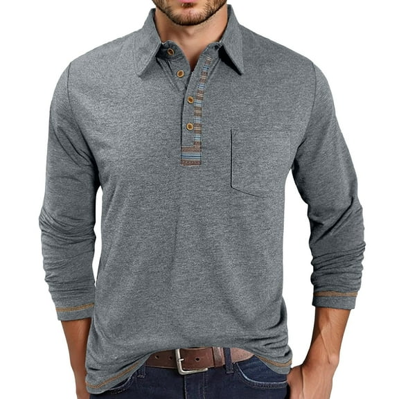 KKBOTIVE Long Sleeve Shirts for Men Casual Collared Polo Shirt Cozy Pullover Men's Fashion Tops for Daily Wear ( Grey Size: S )
