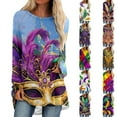 thumbnail image 1 of KKBOTIVE Mardi Gras Outfit for Women Fashion Carnival V Neck Pullover Long Sleeve Shirts Stylish Spring Clothes ( Purple4 Size: L ), 1 of 5