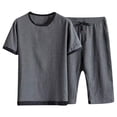 thumbnail image 1 of KKBOTIVE Men's 2pc Outfit Set Button Down Crewneck Short Sleeve T Shirt Tops + Elastic Shorts Summer Mens Suits 2 Piece Outfits, Grey Size: XXL, 1 of 4