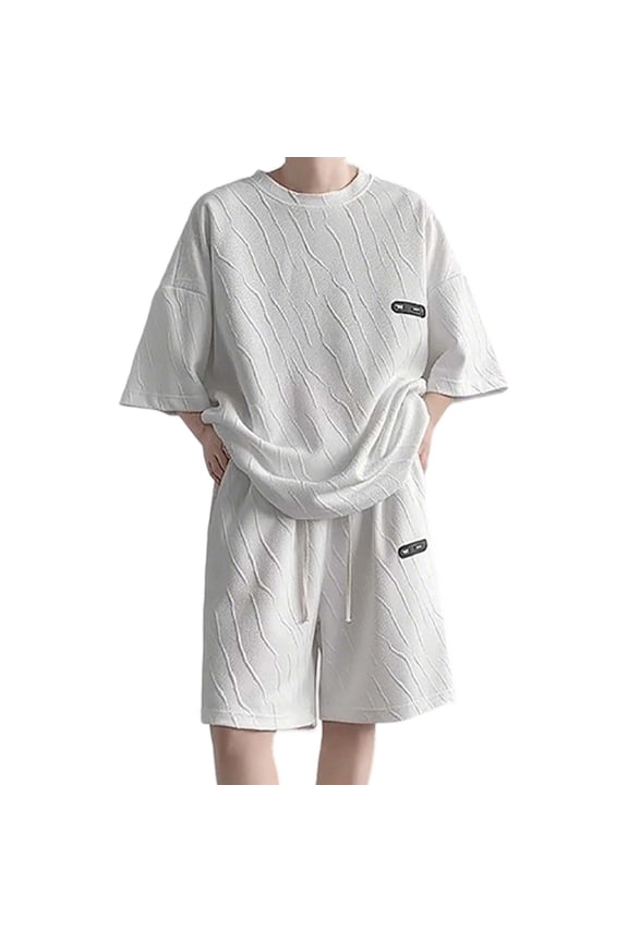 Men's 2pc Outfit Set Solid Color Round Neck Short Sleeve Tee and Shorts Adults Summer Tracksuits Outfits 2 Piece Suits, White Size: M