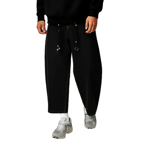 KKBOTIVE Men's Baggy Thorn Embroidery Jeans Casual Streetwear Wide Leg Hop Oversized Denim Pants Black1 Size: S