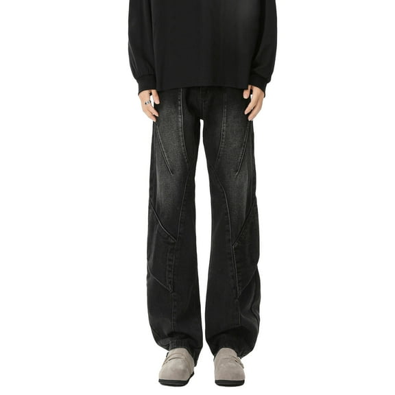 KKBOTIVE Men's Baggy Thorn Embroidery Jeans Casual Streetwear Wide Leg Hop Oversized Denim Pants Black3 Size: L