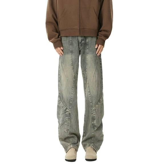 KKBOTIVE Men's Baggy Thorn Embroidery Jeans Casual Streetwear Wide Leg Hop Oversized Denim Pants Blue2 Size: M