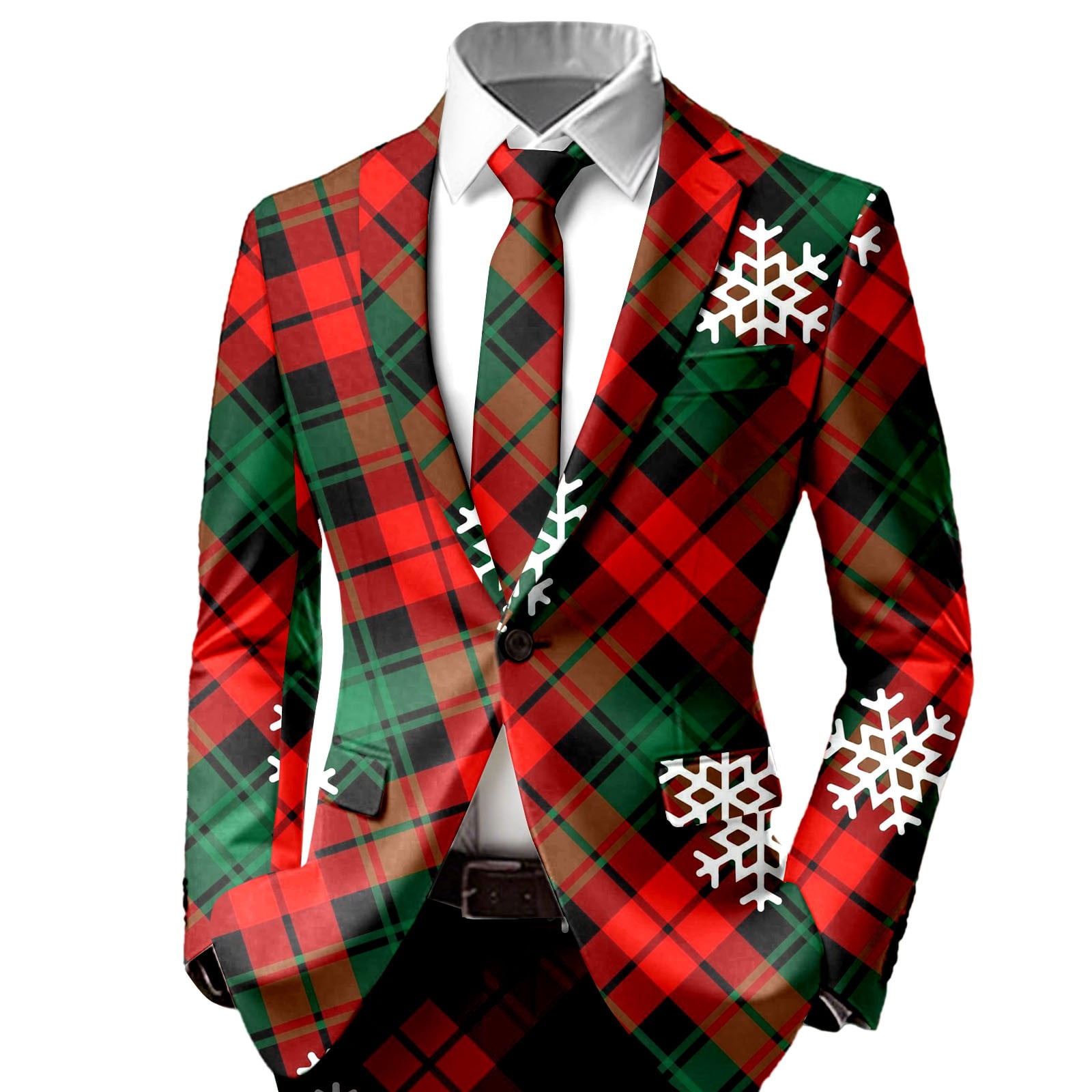 2Pcs Mens Christmas Suit Funny Xmas Tree Printed Slim Fit Tuxedo Blazer Jacket With Pants Set