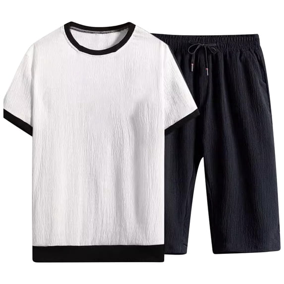 KKBOTIVE Men's Outfit Set Button Down Collared Short Sleeve T-Shirt & Shorts Set Adults 2 Piece Summer Suits, White Size: XXXXL