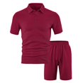 thumbnail image 1 of KKBOTIVE Men's Outfit Set Button Up Fashion Short Sleeve Tops and Shorts Set Summer Mens Sweatsuits, Wine Size: M, 1 of 9