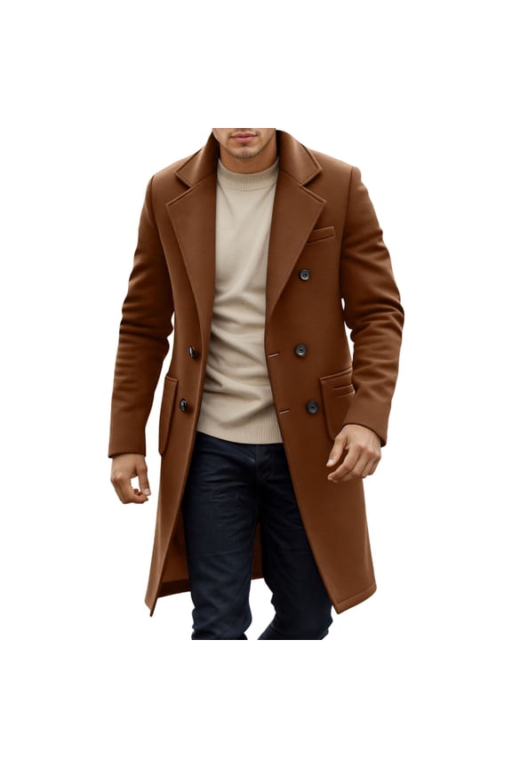 Men's Peacoat Notched Collar Double Overcoat Warm Fall Winter Trench Coat for Daily Outerwear Brown Size: S
