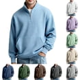 thumbnail image 1 of KKBOTIVE Men's Quarter Zip Polo Sweatshirt, Casual Stand Collared Top Long Sleeve Solid Color Pullover for Men Daily Fall Spring Outerwear ( Light Blue Size: L ), 1 of 5