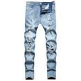 thumbnail image 1 of KKBOTIVE Men's Ripped Straight Leg Moto Jeans Hop Washed Jean Trousers Denim Distressed Slim Fit Denim Pants Light Blue Size: S, 1 of 3