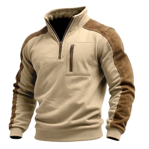 KKBOTIVE Men's Stand Collar Sweatshirt Casual Retro Color Long Sleeve Pullover Cozy Soft Fashion Streetwear for Mens Fall Winter Spring Clothes, Khaki Size: M