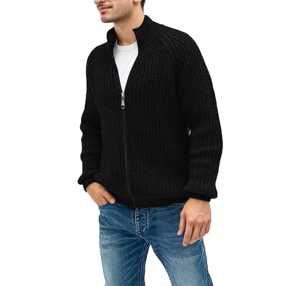 KKBOTIVE Men's Sweater Coat Fashion Zip Up Turtleneck Solid Color Casual Sweaters Jacket for Mens Fall Winter Outerwear, Black Size: XXL