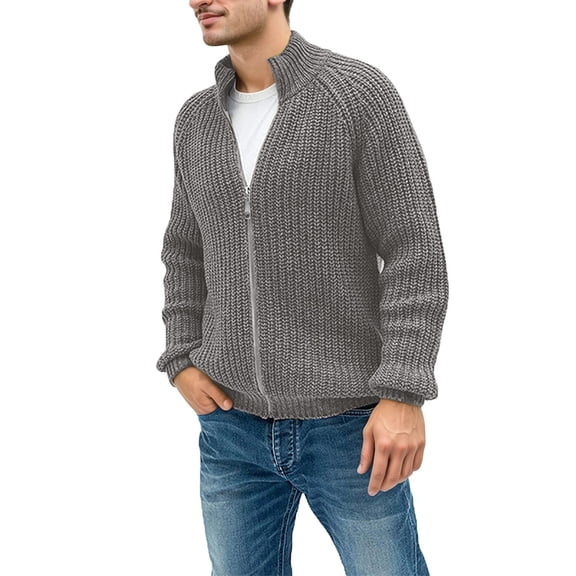 KKBOTIVE Men's Sweater Coat Fashion Zip Up Turtleneck Solid Color Casual Sweaters Jacket for Mens Fall Winter Outerwear, GY1 Size: XL