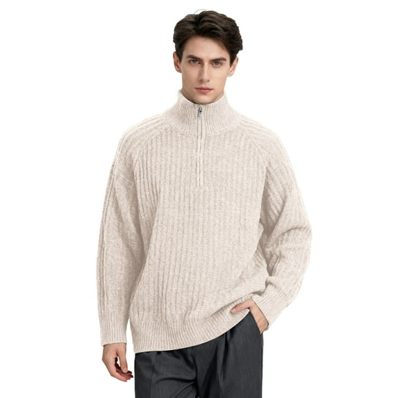 KKBOTIVE Men's Sweater Coat Fashion Zip Up Turtleneck Solid Color Casual Sweaters Jacket for Mens Fall Winter Outerwear, Khaki Size: XXXL