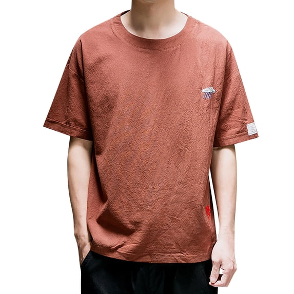 KKBOTIVE Men's T-Shirts Casual Short Sleeve Tees Solid Color Shirts Stretch Cozy Top Adult's Fashion Wear, Coffee Size: XXXXXL