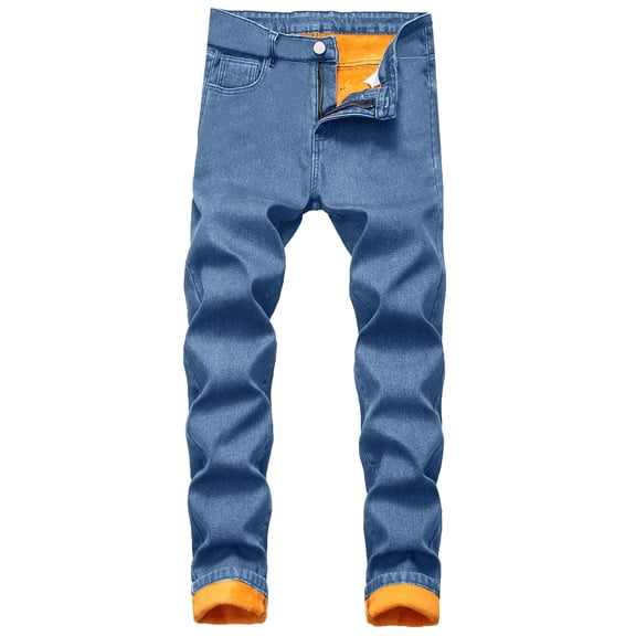 KKBOTIVE Men's Thermal Lined Winter Slim Fit Straight Leg Thickened Stretch Warm Fashion Denim Jeans Blue Size: Slim:XXL
