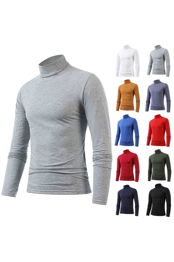 Men's Turtleneck Shirts, Long Sleeve Cozy Pullover Sweaters Neck Knitted T-Shirt Basic Slim Fit Tops Dark Gray Size: S