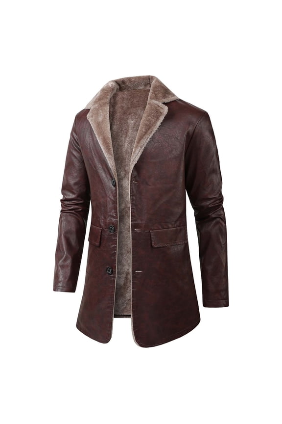 KKBOTIVE Men's Winter Trench Coat Slim Fit Notched Collar Long Jacket Overcoat Oversized Casual Windbreaker Jackets Peacoat with Pockets Brick Red Size: L