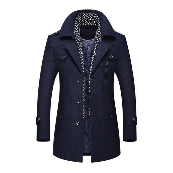 KKBOTIVE Men's Winter Trench Coat Slim Fit Notched Collar Long Jacket Overcoat Oversized Casual Windbreaker Jackets Peacoat with Pockets Navy Size: L