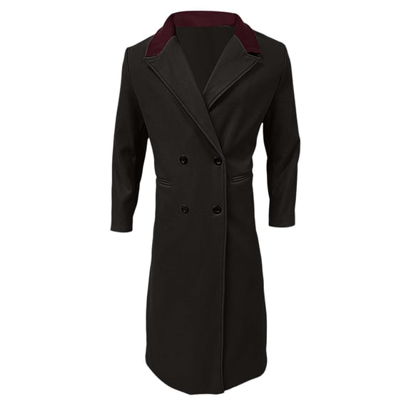 KKBOTIVE Men's Wool Jackets & Coats Double Collar Long Jacket Cotton Blend Peacoat Business Clothes Mens Fashion ( Black Size: M )