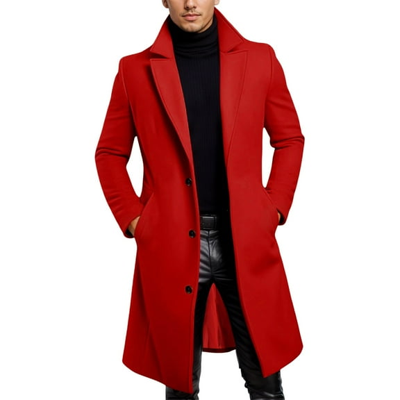 KKBOTIVE Men's Wool Jackets & Coats Double Collar Long Jacket Cotton Blend Peacoat Business Clothes Mens Fashion ( Red Size: L )