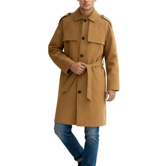 KKBOTIVE Men's Wool Jackets & Coats Slim Fit Notched Collar Long Jacket Overcoat Oversized Casual Windbreaker Jackets Business Clothes